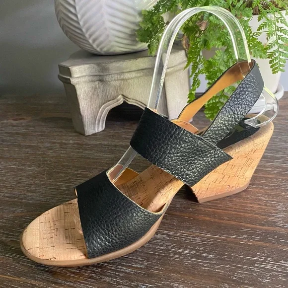 Kork-Ease Korks Laurelin Black Pebbled Leather Cork Block Heel Sandals Women 8 M - Picture 7 of 11